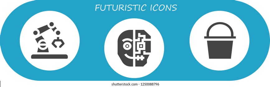 Vector icons pack of 3 filled futuristic icons. Simple modern icons about  - Robot, Cyborg, Cube
