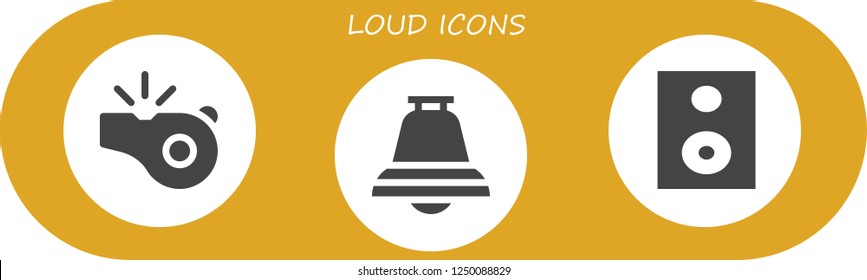 Vector icons pack of 3 filled loud icons. Simple modern icons about  - Whistle, Bell, Speaker