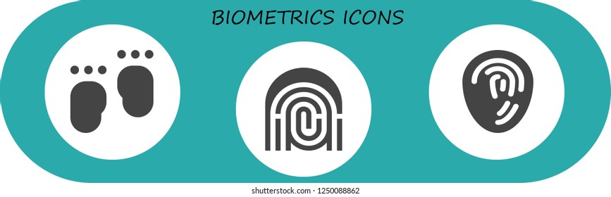 Vector icons pack of 3 filled biometrics icons. Simple modern icons about  - Feet, Fingerprint