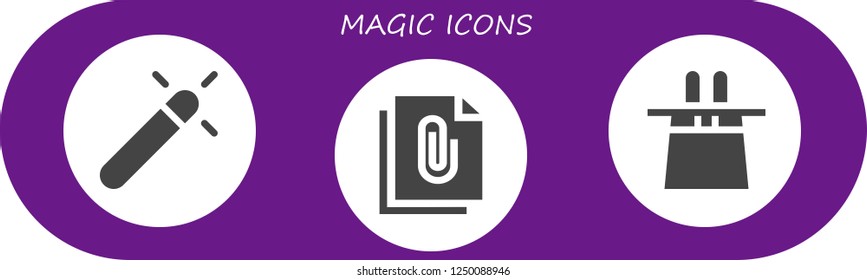 Vector icons pack of 3 filled magic icons. Simple modern icons about  - Magic, File, Magic hat