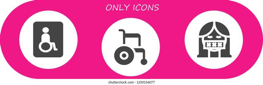 Vector icons pack of 3 filled only icons. Simple modern icons about  - Wheelchairs, Wheelchair, Censor