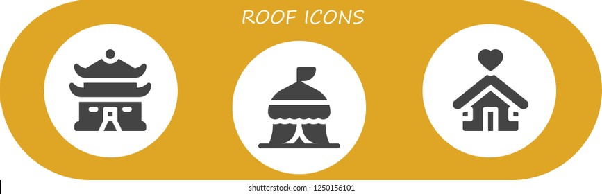 Vector icons pack of 3 filled roof icons. Simple modern icons about  - House, Tent, Shelter