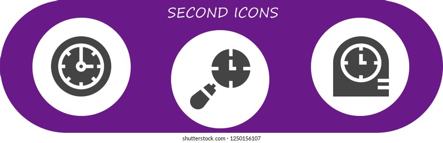 Vector icons pack of 3 filled second icons. Simple modern icons about  - Clock, Clocks