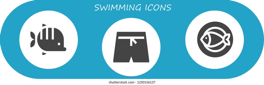 Vector icons pack of 3 filled swimming icons. Simple modern icons about  - Fish, Swim shorts