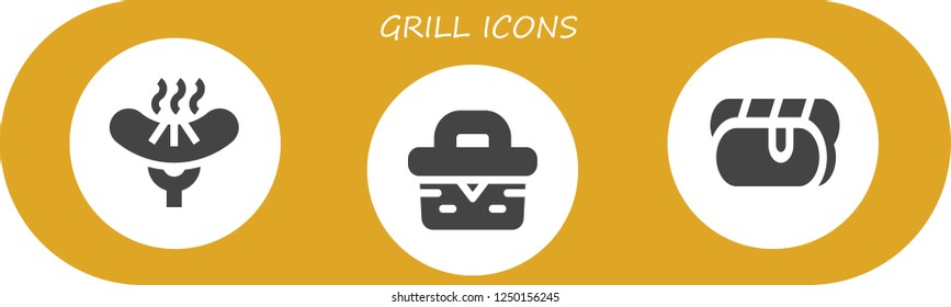 Vector icons pack of 3 filled grill icons. Simple modern icons about  - Sausage, Picnic, Hot dog