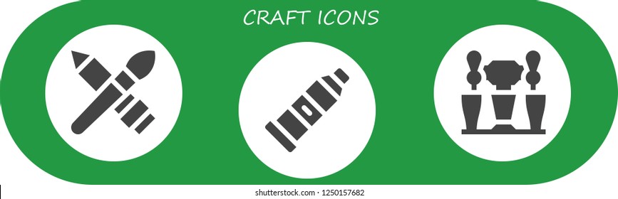 Vector icons pack of 3 filled craft icons. Simple modern icons about  - Brush, Paint tube, Beer tap
