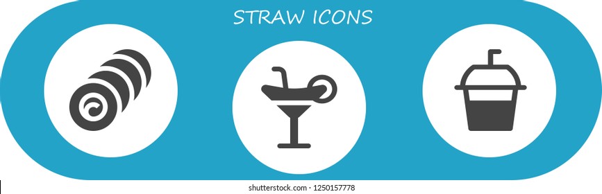 Vector icons pack of 3 filled straw icons. Simple modern icons about  - Bale, Cocktail, Soda