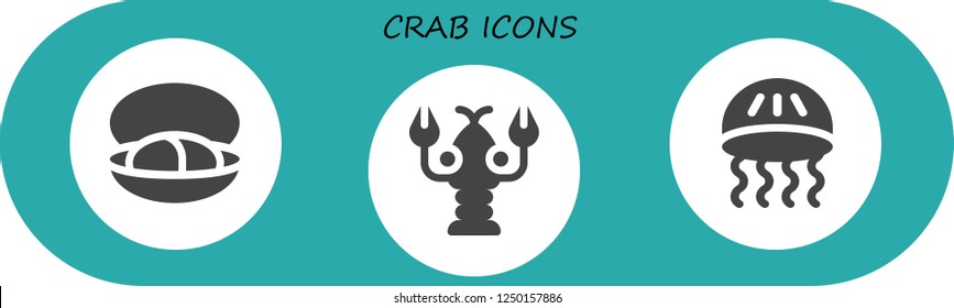 Vector icons pack of 3 filled crab icons. Simple modern icons about  - Mussel, Lobster, Jellyfish