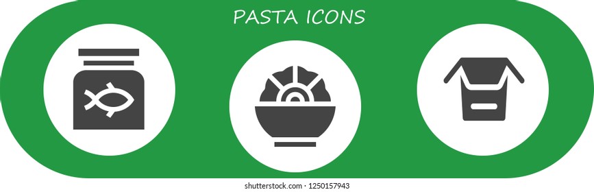 Vector icons pack of 3 filled pasta icons. Simple modern icons about  - Fish food, Salad, Noodles