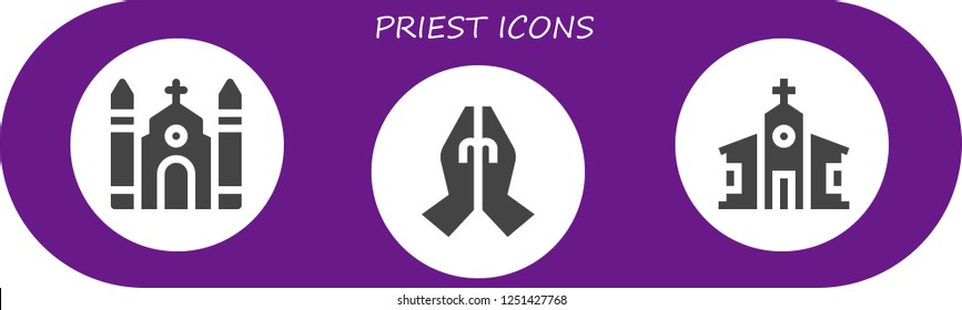 Vector icons pack of 3 filled priest icons. Simple modern icons about  - Church, Prayer