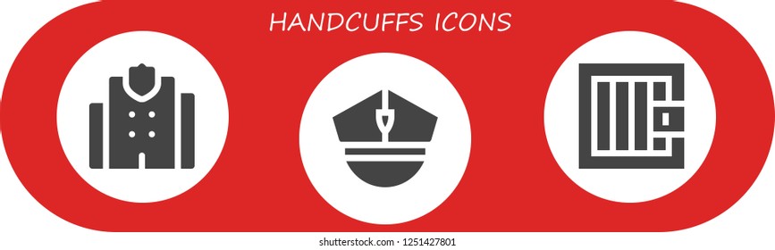 Vector icons pack of 3 filled handcuffs icons. Simple modern icons about  - Police station, Police, Jail