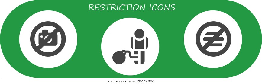 Vector icons pack of 3 filled restriction icons. Simple modern icons about  - No photo, Restriction, No food