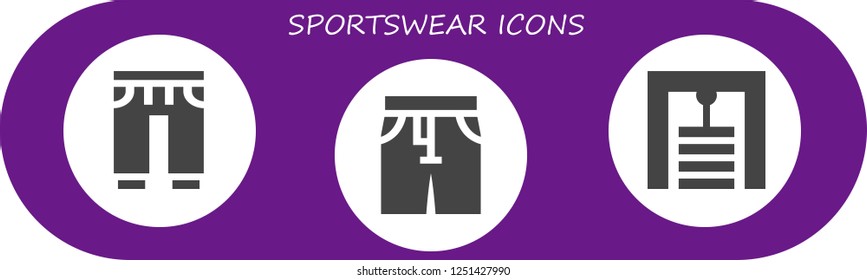 Vector icons pack of 3 filled sportswear icons. Simple modern icons about  - Sweatpants, Pants, Gym station