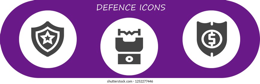 Vector icons pack of 3 filled defence icons. Simple modern icons about  - Shield, Stun gun