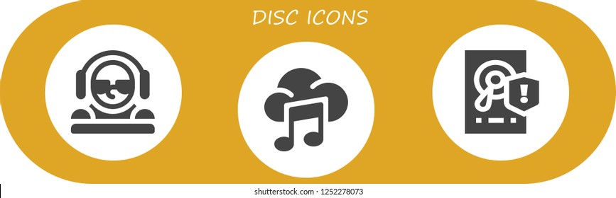 Vector icons pack of 3 filled disc icons. Simple modern icons about  - DJ, Music, Hard disk