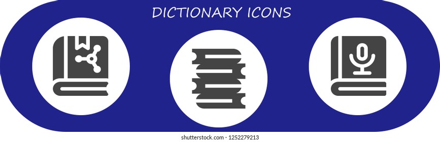 Vector icons pack of 3 filled dictionary icons. Simple modern icons about  - Book, Books