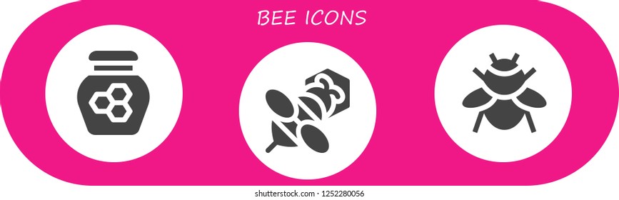 Vector icons pack of 3 filled bee icons. Simple modern icons about  - Honey, Bee, Bumblebee