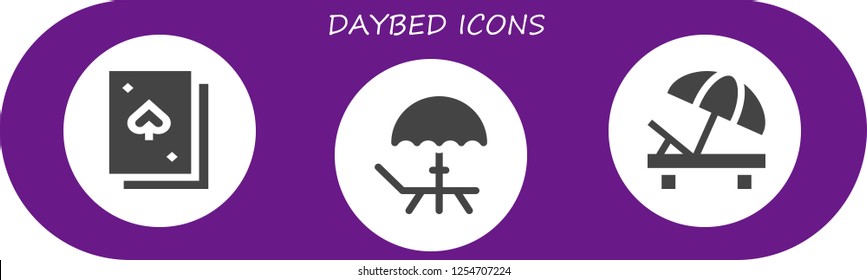 Vector icons pack of 3 filled daybed icons. Simple modern icons about  - Deck, Sunbed