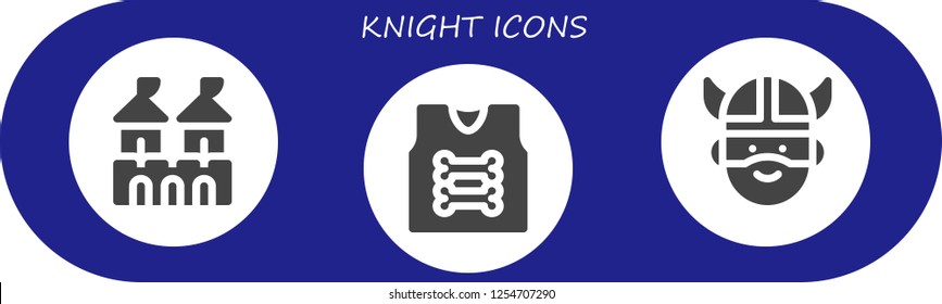 Vector icons pack of 3 filled knight icons. Simple modern icons about  - Fortress, Armor, Viking