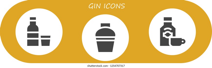 Vector icons pack of 3 filled gin icons. Simple modern icons about  - Vodka, Shaker, Rum