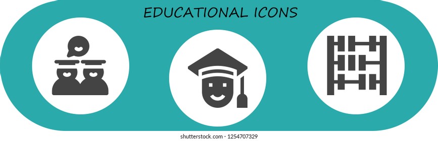 Vector icons pack of 3 filled educational icons. Simple modern icons about  - Graduates, Graduated, Abacus