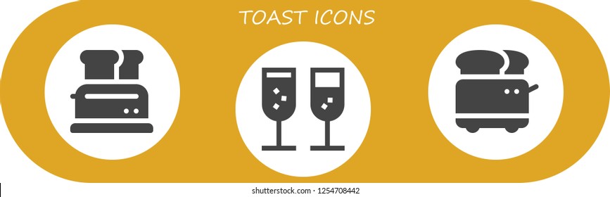 Vector icons pack of 3 filled toast icons. Simple modern icons about  - Toaster, Champagne