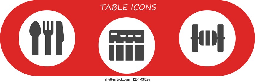 Vector icons pack of 3 filled table icons. Simple modern icons about  - Cutlery, Data table, Bars
