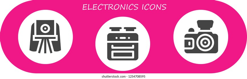 Vector icons pack of 3 filled electronics icons. Simple modern icons about  - Camera, Oven, Photo camera