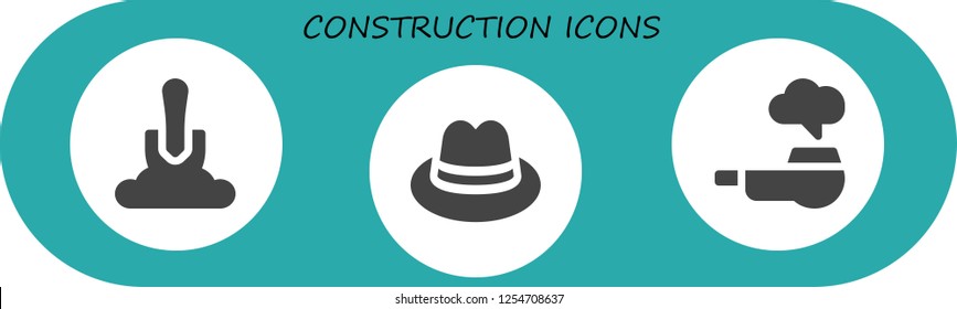 Vector icons pack of 3 filled construction icons. Simple modern icons about  - Shovel, Hat, Pipe