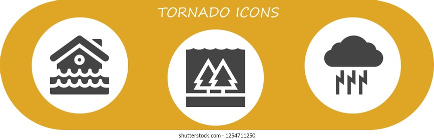 Vector icons pack of 3 filled tornado icons. Simple modern icons about  - Disaster, Flood, Storm