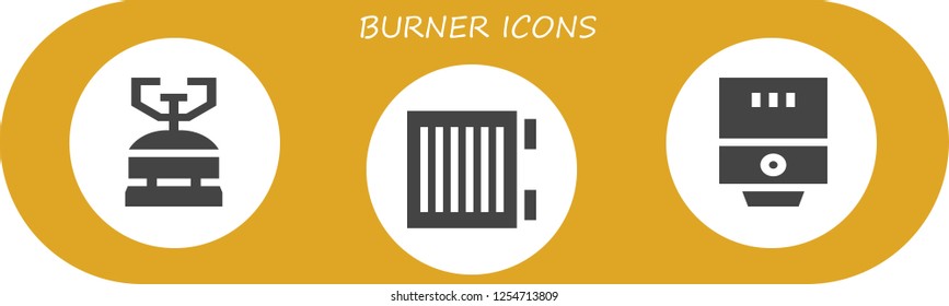 Vector icons pack of 3 filled burner icons. Simple modern icons about  - Camping gas, Heater, Water heater
