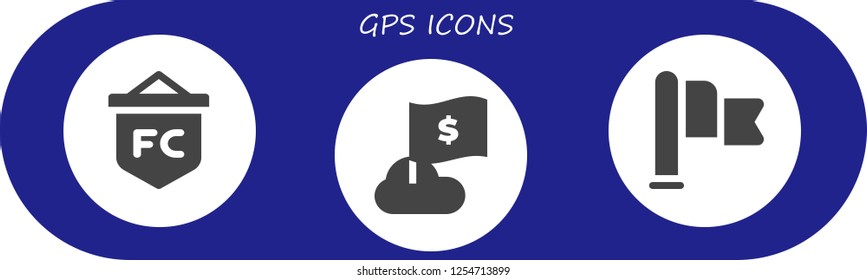 Vector icons pack of 3 filled gps icons. Simple modern icons about  - Flag