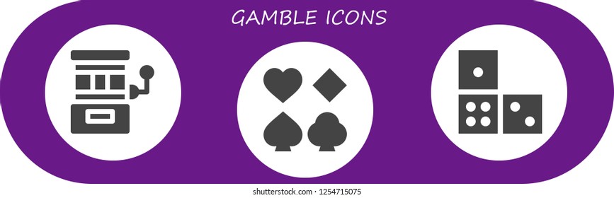 Vector icons pack of 3 filled gamble icons. Simple modern icons about  - Slot machine, Poker, Domino