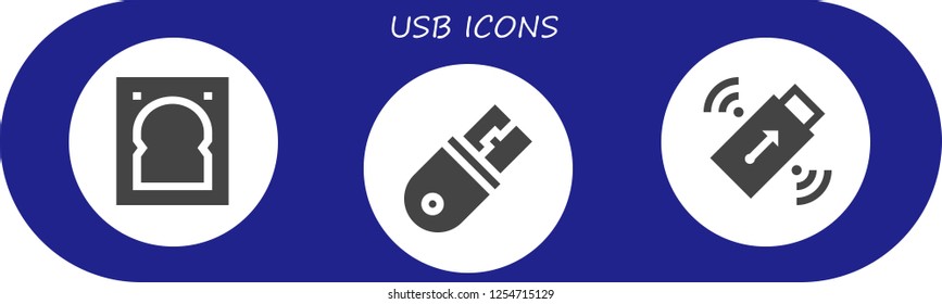 Vector icons pack of 3 filled usb icons. Simple modern icons about  - Hard drive, Usb, Pendrive