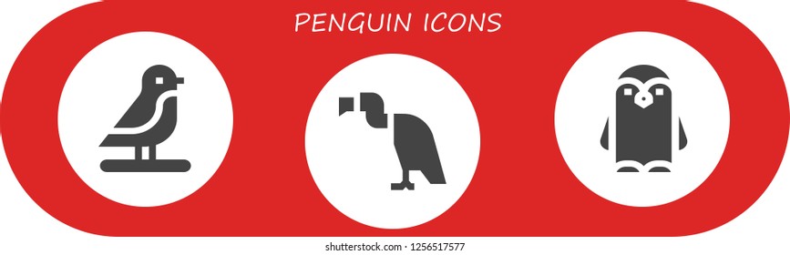 Vector icons pack of 3 filled penguin icons. Simple modern icons about  - Bird, Vulture, Penguin