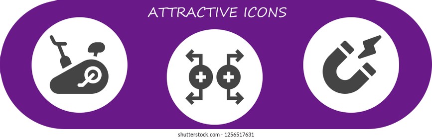 Vector icons pack of 3 filled attractive icons. Simple modern icons about  - Stationary bike, Magnet, Magnetism