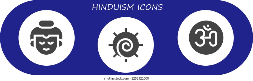 Vector icons pack of 3 filled hinduism icons. Simple modern icons about  - Buddha, Chakra, Om