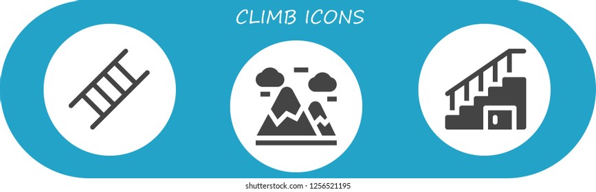 Vector icons pack of 3 filled climb icons. Simple modern icons about  - Ladder, Mountains, Stairs