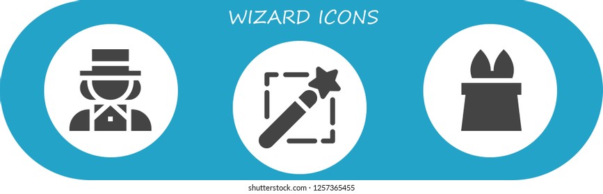 Vector icons pack of 3 filled wizard icons. Simple modern icons about  - Magician, Magic wand, Magic