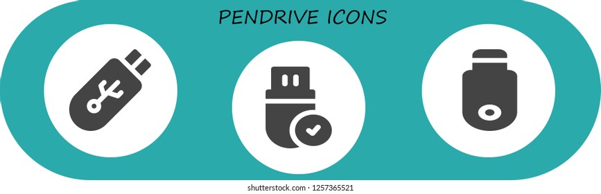 Vector icons pack of 3 filled pendrive icons. Simple modern icons about  - Pendrive
