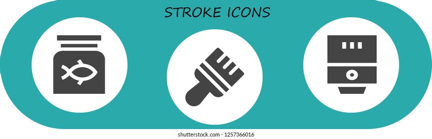 Vector icons pack of 3 filled stroke icons. Simple modern icons about  - Fish food, Brush, Water heater