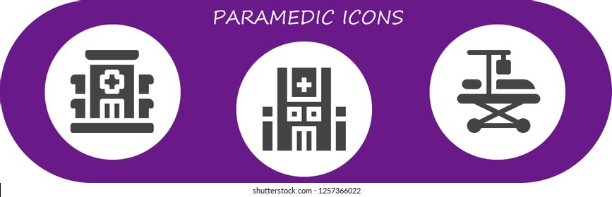 Vector icons pack of 3 filled paramedic icons. Simple modern icons about  - Hospital, Hospitalization