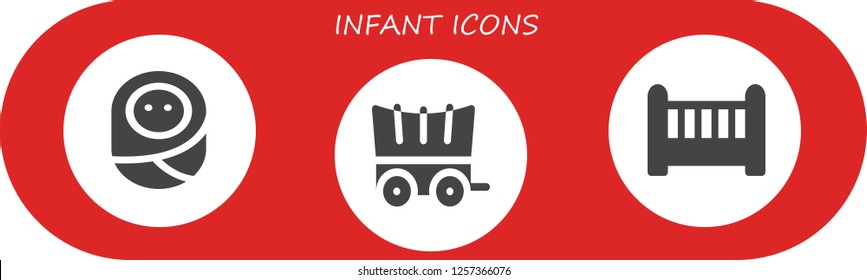 Vector icons pack of 3 filled infant icons. Simple modern icons about  - Baby, Carriage, Crib