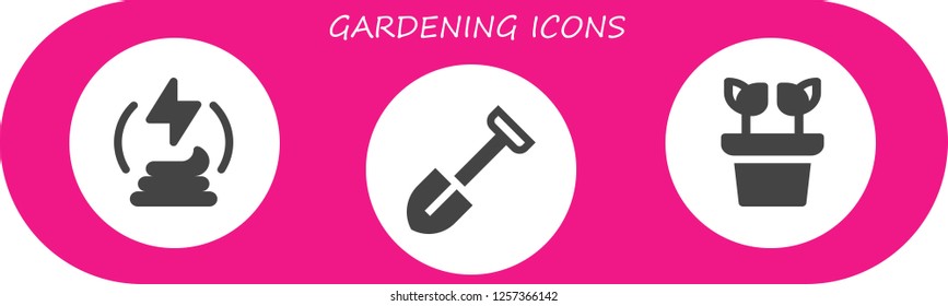 Vector icons pack of 3 filled gardening icons. Simple modern icons about  - Manure, Shovel, Plant