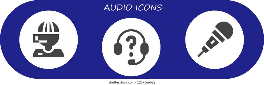Vector icons pack of 3 filled audio icons. Simple modern icons about  - Call center, Headphones, Microphone