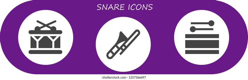 Vector icons pack of 3 filled snare icons. Simple modern icons about  - Drum, Trombone