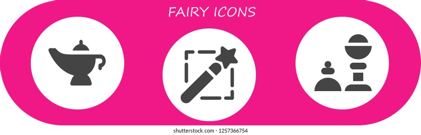 Vector icons pack of 3 filled fairy icons. Simple modern icons about  - Magic lamp, Magic wand, Magic trick