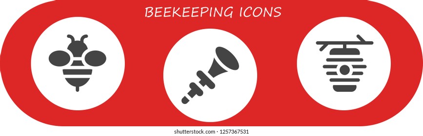 Vector icons pack of 3 filled beekeeping icons. Simple modern icons about  - Bee, Bpee, Beehive