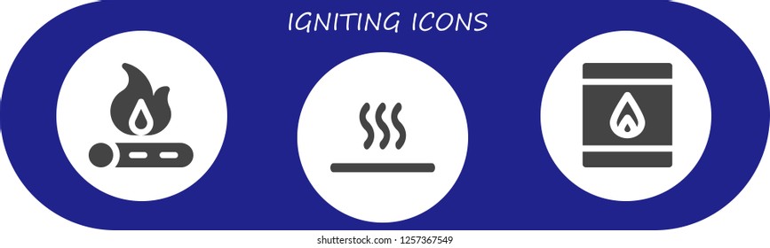 Vector icons pack of 3 filled igniting icons. Simple modern icons about  - Bonfire, Hot, Matchbox
