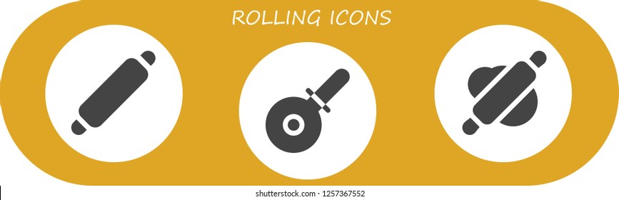 Vector icons pack of 3 filled rolling icons. Simple modern icons about  - Rolling pin, Pizza cutter